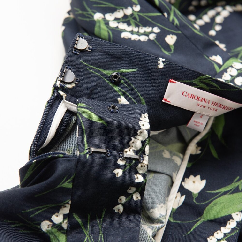 Carolina Herrera Midi Skirt Floral Print Made In Italy Navy Blue Green Cream 4 - Picture 5 of 8